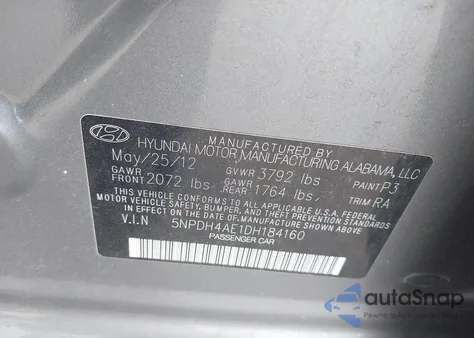 2013 Hyundai Elantra Limited z USA, uszkodzony, nr VIN 5NPDH4AE1DH184160